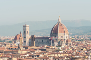 Wall Mural - Santa Maria del Fiore cathedral seen from above over Florence Tuscany Italy in a sunny morning