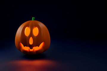Wall Mural - Scared Jack O Lantern and candle light in pumpkin for happy halloween ,Concept 3d illustration or 3d render