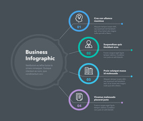 Fototapete - Simple concept for business diagram with four steps and place for your description - dark version. Flat infographic design template for website or presentation.