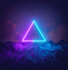 Poster - futuristic colorful gradient abstract background, glowing triangle neon lights, virtual reality, energy source, dark night. design for advertising poster, wallpaper. 3d rendering