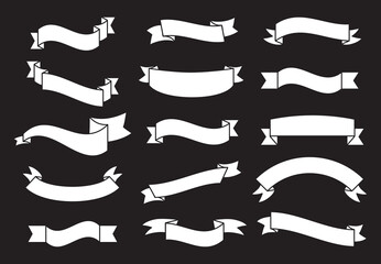 Wall Mural - Banners and ribbons set isolated on black background. Collection of trendy banners and ribbons for web site, tag, label, sticker, and badge. Creative art concept, vector illustration