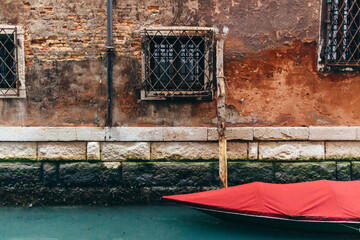 Traditional Venice Cityscape with narrow canal. Gondola postcard. Venice italy.