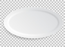 White Dish Plate Isolated On Transparent Background. Kitchen Dishes For Food, Kitchen, Porcelain Dishware. Vector Illustration For Your Product, Tableware Design Element.