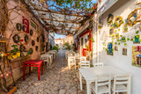 Colorful historical street view in Cunda Island of Ayvalik Town.