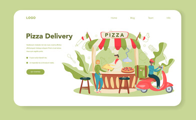 Wall Mural - pizzeria web banner or landing page. chef cooking tasty delicious