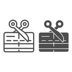Poster - Scissors and credit card line and solid icon, Payment problem concept, Card declined sign on white background, bank card expired icon in outline style for mobile concept, web design. Vector graphics.