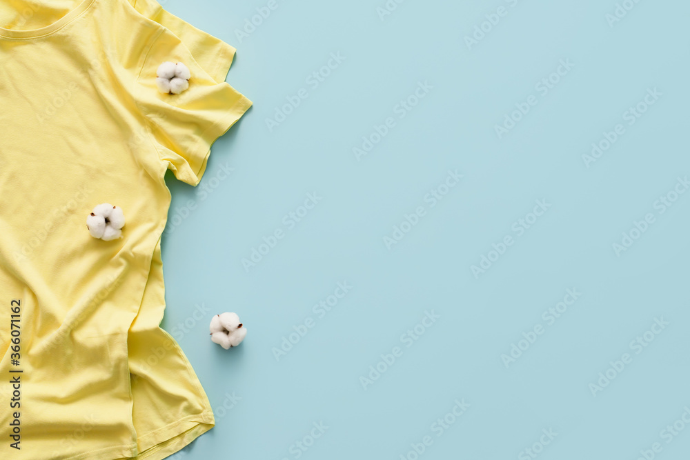 Cotton t-shirt on color background