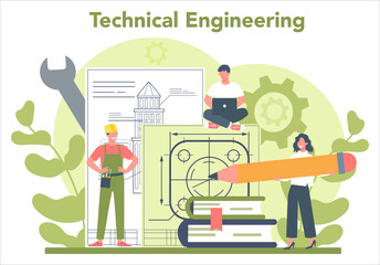 Poster - Engineer concept. Professional occupation to design and build