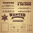 Wanted poster. Wild west vintage criminal search poster, borders and ribbons, frames and scroll elements in retro style on badge background, vector illustration for design