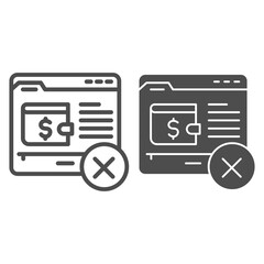 Poster - Wallet on web page with cross line and solid icon, Payment problem concept, mobile wallet technology sign on white background, digital wallet icon in outline style for mobile and web. Vector graphics.