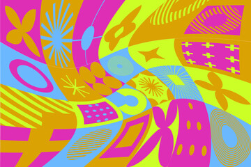 Poster - Mid-century modern geometric seamless pattern with bold simple shapes in Bauhaus and Neo-memphis retrofuturistic style. Trendy vivid fashion print.