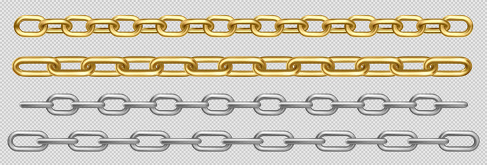 metal chain of silver, chrome, steel or golden links. border with connected stainless rings. straigh