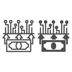 Poster - Electronic money line and solid icon, Currency concept, Mobile payment sign on white background, Digital money dollar icon in outline style for mobile concept and web design. Vector graphics.