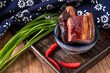 Chinese traditional cuisine bacon on wooden table