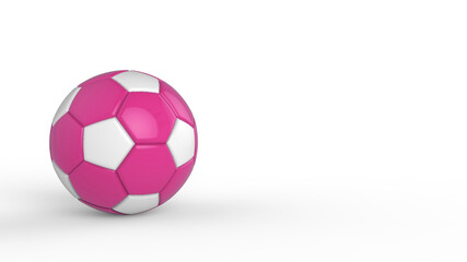 pink soccer plastic leather metal fabric ball isolated on black background. Football 3d render illlustration.