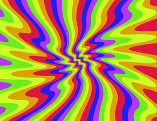 Poster - Trippy Retro Background for 60s-70s Parties with Bright Acid Rainbow Colors and Groovy Geometric Wavy Pattern in Pop Art style. Conceptual illustration for LSD trip or other psychedelic experiences.