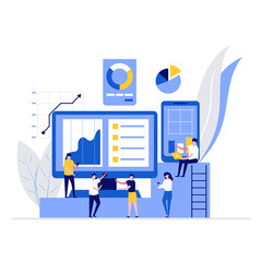 Poster - Data analysis vector illustration concept with characters. Modern vector illustration in flat style for landing page, mobile app, poster, flyer, template, web banner, infographics, hero images