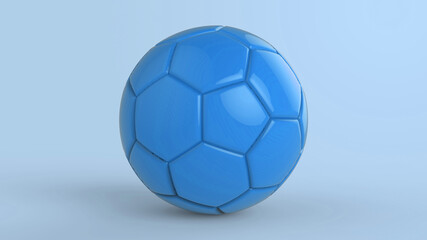 blue soccer plastic leather metal fabric ball isolated on black background. Football 3d render illlustration.