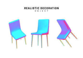 Aufkleber - Chairs set color hologram gradient. Object 3d Isolated on white background. vector illustration