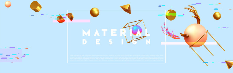 Poster - Modern minimal design with realistic 3d render objects. Abstract background. Art trend poster, banner. Vector illustration