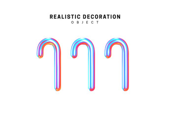 Poster - Set Metal cane. Realistic 3d shape. objects with gradient holographic color of hologram. Geometric decorative design elements isolated white background. vector illustration.