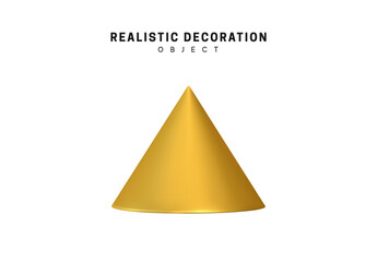 Poster - golden cone geometric shape. isolated on white background 3d object shapes cone geometric. vector il