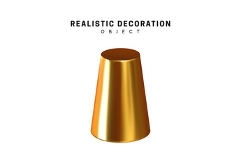 Poster - golden metal bronze cylinder geometric shape. isolated on white background 3d object shapes cone geo