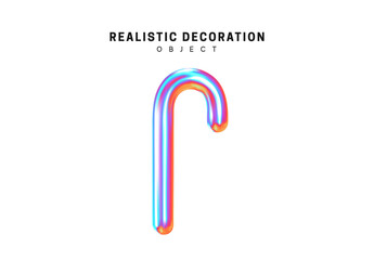 Poster - Set Metal cane. Realistic 3d shape. objects with gradient holographic color of hologram. Geometric decorative design elements isolated white background. vector illustration.