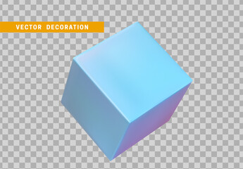 Square cube of blue color. 3d object isolated with transparent background. Vector illustration