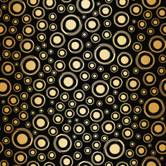 Wall Mural - Black gold foil circles seamless vector pattern background. Modern stylish dots metallic backdrop. Elegant champagne bubble all over print for luxury gift wrap, Golden Wedding anniversary concept