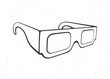 Outline of paper 3d glasses isometric view. Stereo retro glasses for three-dimensional cinema. Symbol of film industry. Vector illustration. Hand drawn black ink sketch, isolated on white background