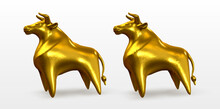 Ox Statue, Gold Bull. Chinese New Year 2021. Happy New Year Card, Vector Illustration, Golden Decoration.