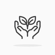 Hands holding plant icon in line style. Editable stroke.