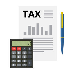 Wall Mural - Tax form, calculator, pen, financial document. Vector Illustration