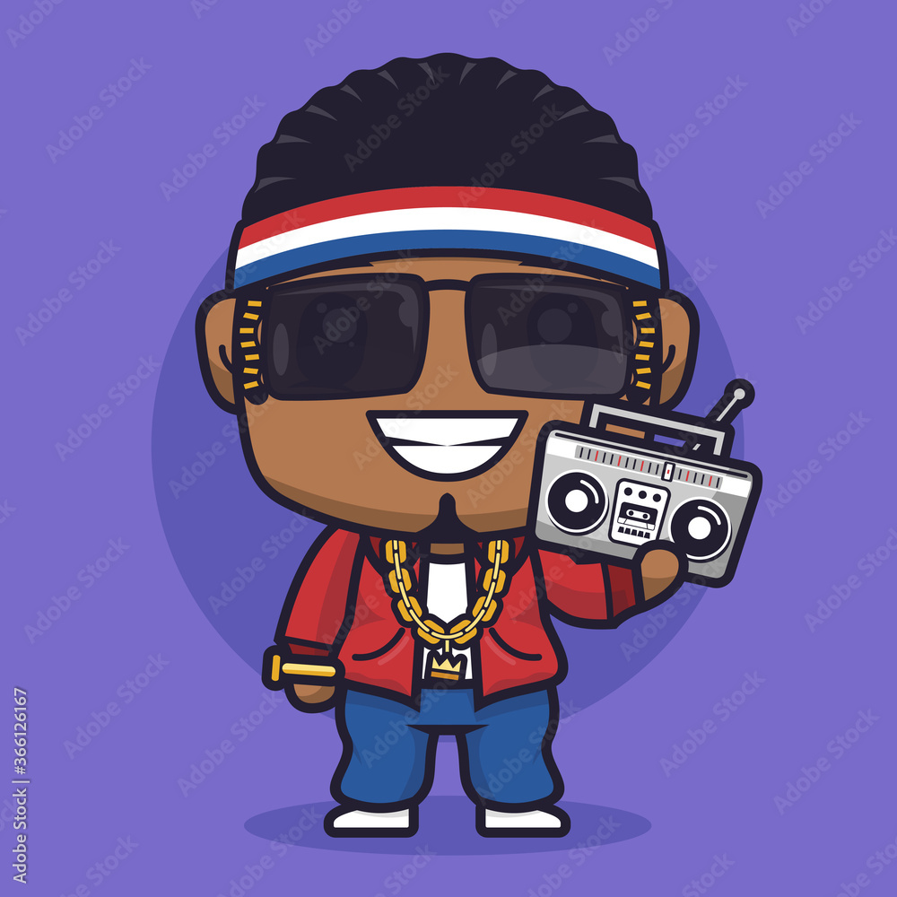 hip hop rapper cartoon character. cute logo mascot illustration Stock  Vector | Adobe Stock, image size:1000x1000