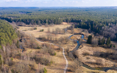 Wall Mural - Aerial view of spring landscape river