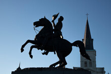 Horse And Rider Statue Of Andrew Jackson In Silhouette At New Orleans's Famous Jackson Square