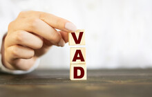 Businessman Made Word VAD With Wood Building Blocks.