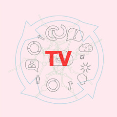 Poster - Text Tv. Business concept . Flat outline linear Infographic