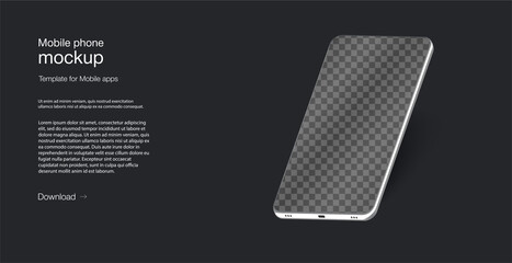 Poster - Isometric illustration cell phone. Smartphone frame less blank screen, rotated position. Smartphone perspective view. Template for infographics or presentation UI design interface. vector