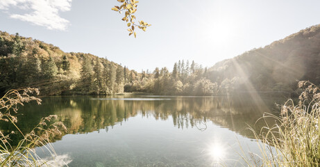 Canvas Print - lake in atumn forest, croatia, plitvice