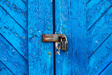 Old Lock On A Blue Door