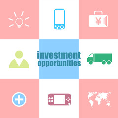 Poster - Business concept. words investment opportunities . Infographic dashboard ui interface template