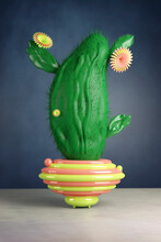 3D Illustration, Plastic Cactus In A Futuristic Vase