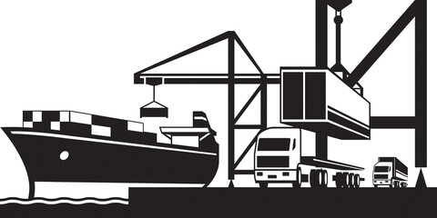 Wall Mural - Crane loading industrial ships with cargo containers – vector illustration