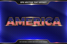 America With Its National Country Flag, Editable Text Effect With Gold Color Concept