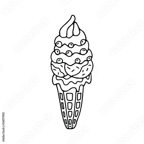 Hand Drawn One Ice Cream Isolated Ice Cream Cone Drawing Hand Drawn One Ice Cream Isolated Black And White Ice Cream Logo Icon Web Sign Banner Buy This Stock Vector
