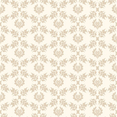 Sticker - Ornament background pattern. Beige texture wallpaper. Seamless Damask pattern for fabric, tiles, interior design or wallpaper. Background vector image