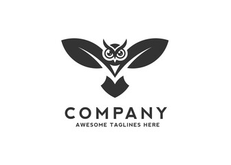 Wall Mural - unique owl with leaves wings logo vector illustration