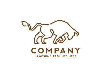 Wall Mural - line art aggressive strong wild bull with long horns, for logo or emblem